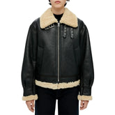 Womens Black Aviator Leather Jacket With Shearling